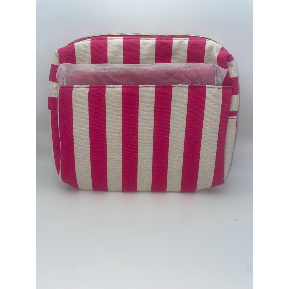 Lancome Paris Pink White Striped Cosmetic Makeup Travel Toiletry Bag NEW NWOT